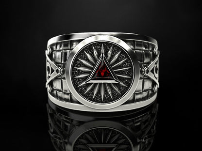 Mens Freemason Ring 925 Silver Garnet Handmade Masonic Jewelry US5-15 Gift Ring