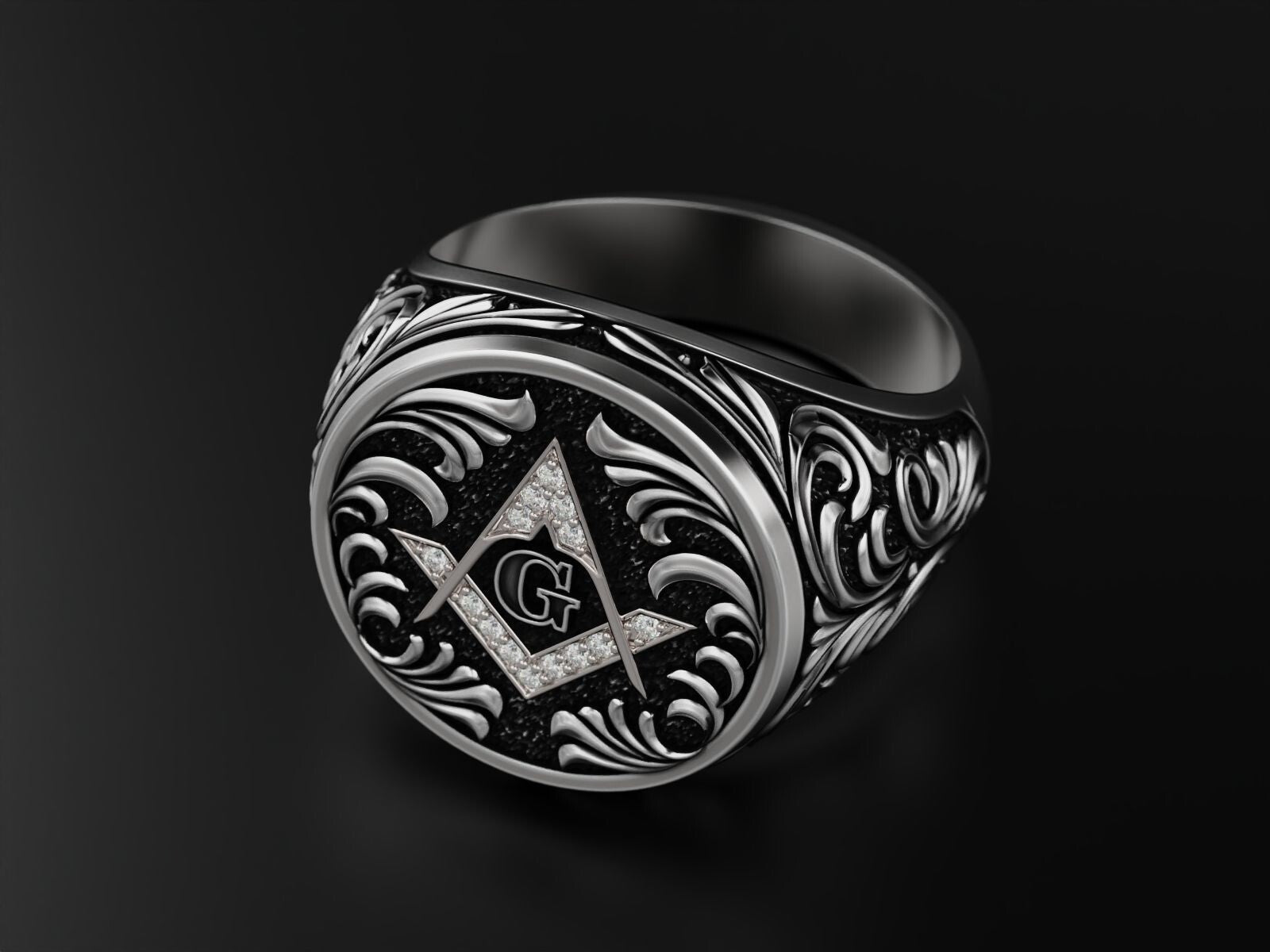 Mason Ring 925 Sterling Silver Freemason Square and Compasses Emblem Ring US7-15