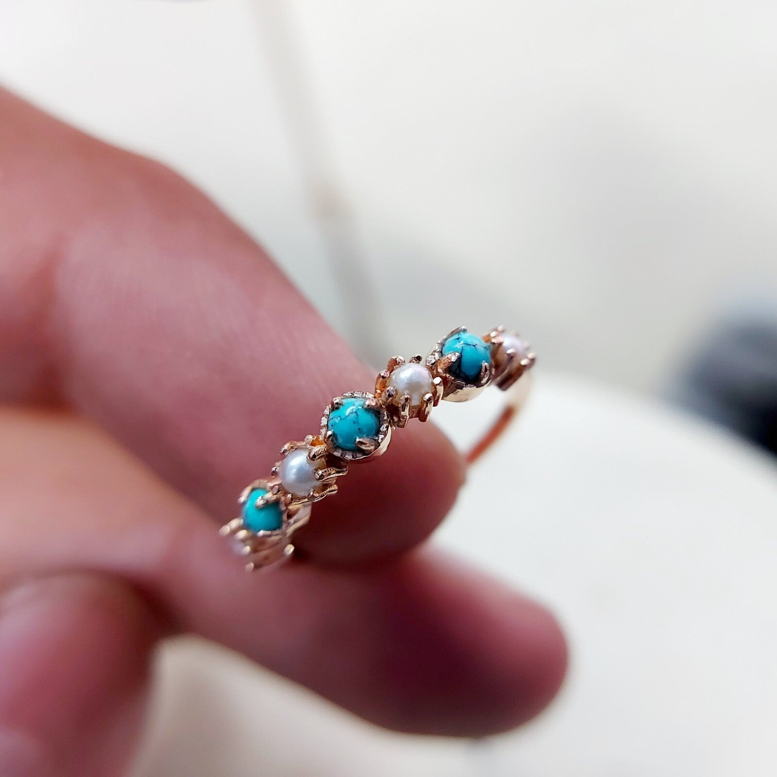 Turquoise Pearl Half Band Gemstone Wedding Engagement Ring For Women Gift Us5~15