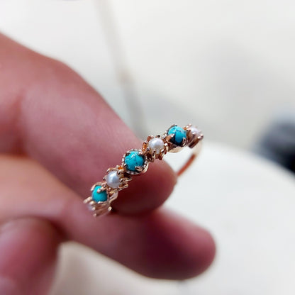 Turquoise Pearl Half Band Gemstone Wedding Engagement Ring For Women Gift Us5~15