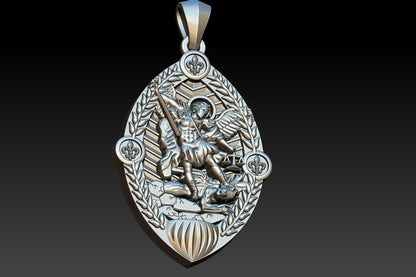 925 Silver San Miguel St Michael Archangel Gothic Charm Pendant Necklace For Men