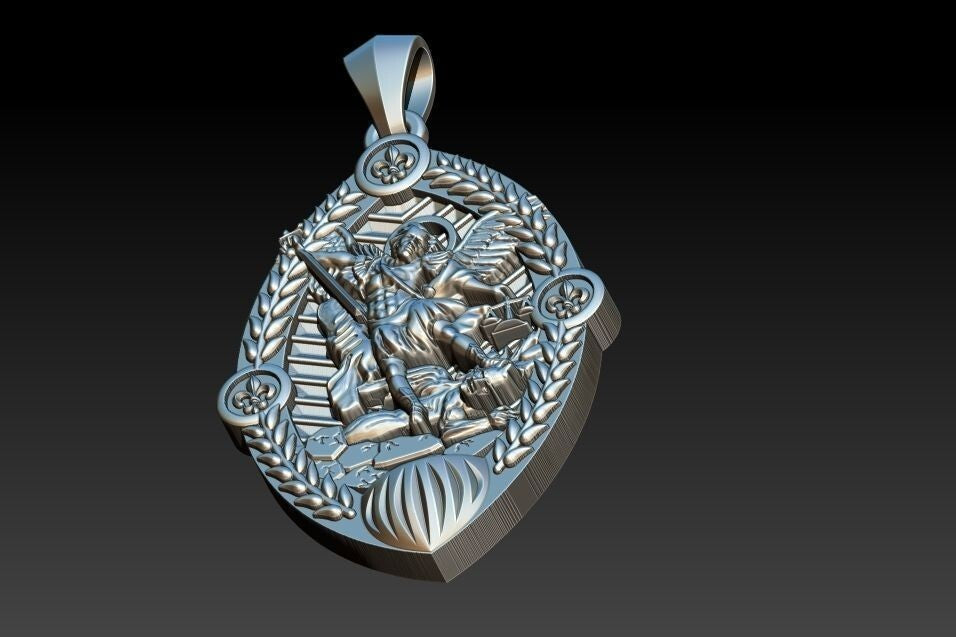 925 Silver San Miguel St Michael Archangel Gothic Charm Pendant Necklace For Men