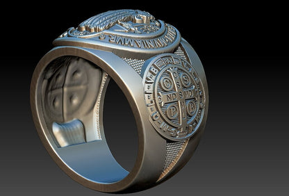Saint Benedict Cross Ring 925 Silver Christian Signet Ring US5~15 Faith Gift