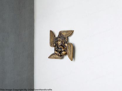 Brass Ganesha Swastika Wall Hanging 7x7" Hindu Decor | Auspicious Gift for Home