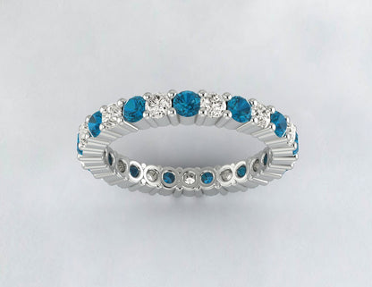 Natural London Blue Topaz Eternity Band Simulated Diamond Sterling Silver Band