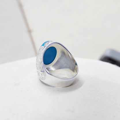Solid 925 Silver Natural Lite Blue Turquoise Gemstone Birthday Gift Men's US5~15
