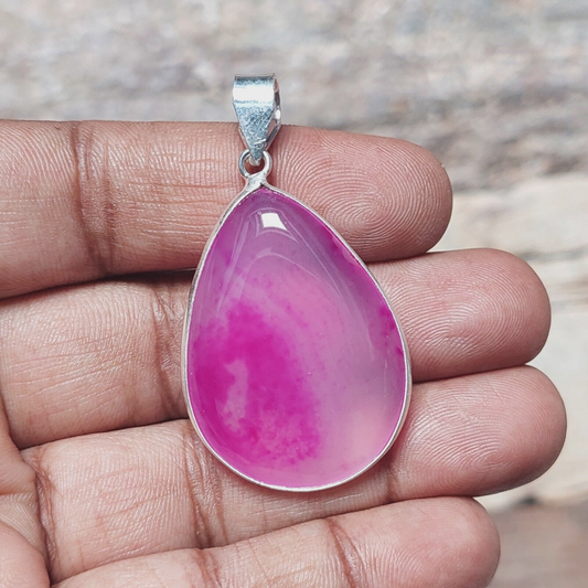 Natural Pink Banded Agate Gemstone Pendant Necklace 925 Sterling Silver Pendant