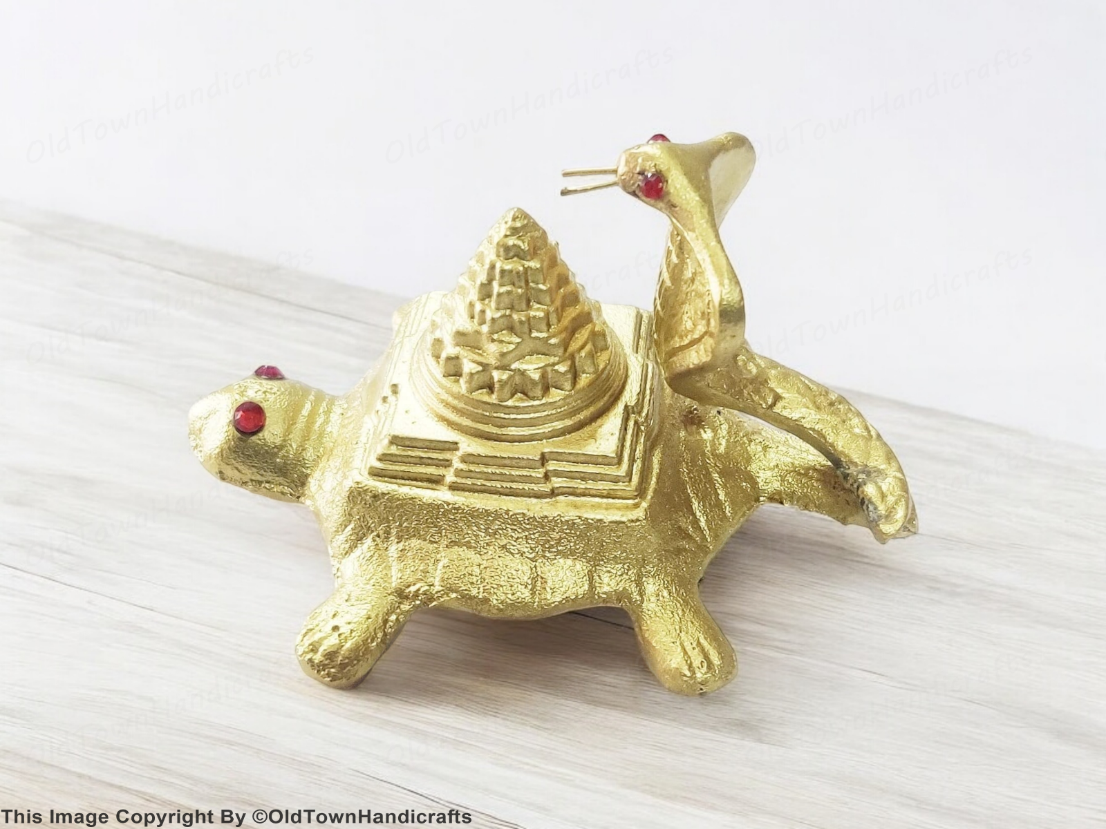 Vastu Brass Shri Yantra on Turtle with Naag Feng Shui Tortoise for Good Luck