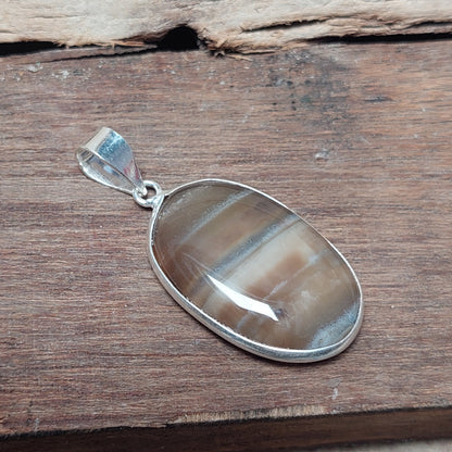 Vintage Brown Agate Gemstone Pendant 925 Sterling Silver Necklace For Girl