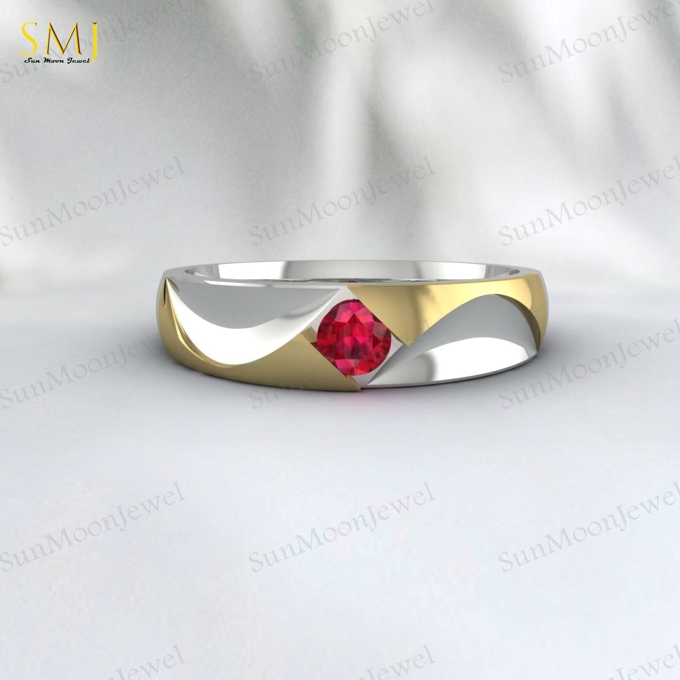 Two Tone Engagement Rings For Couples Lab Created Red Ruby Rings 925 Silver