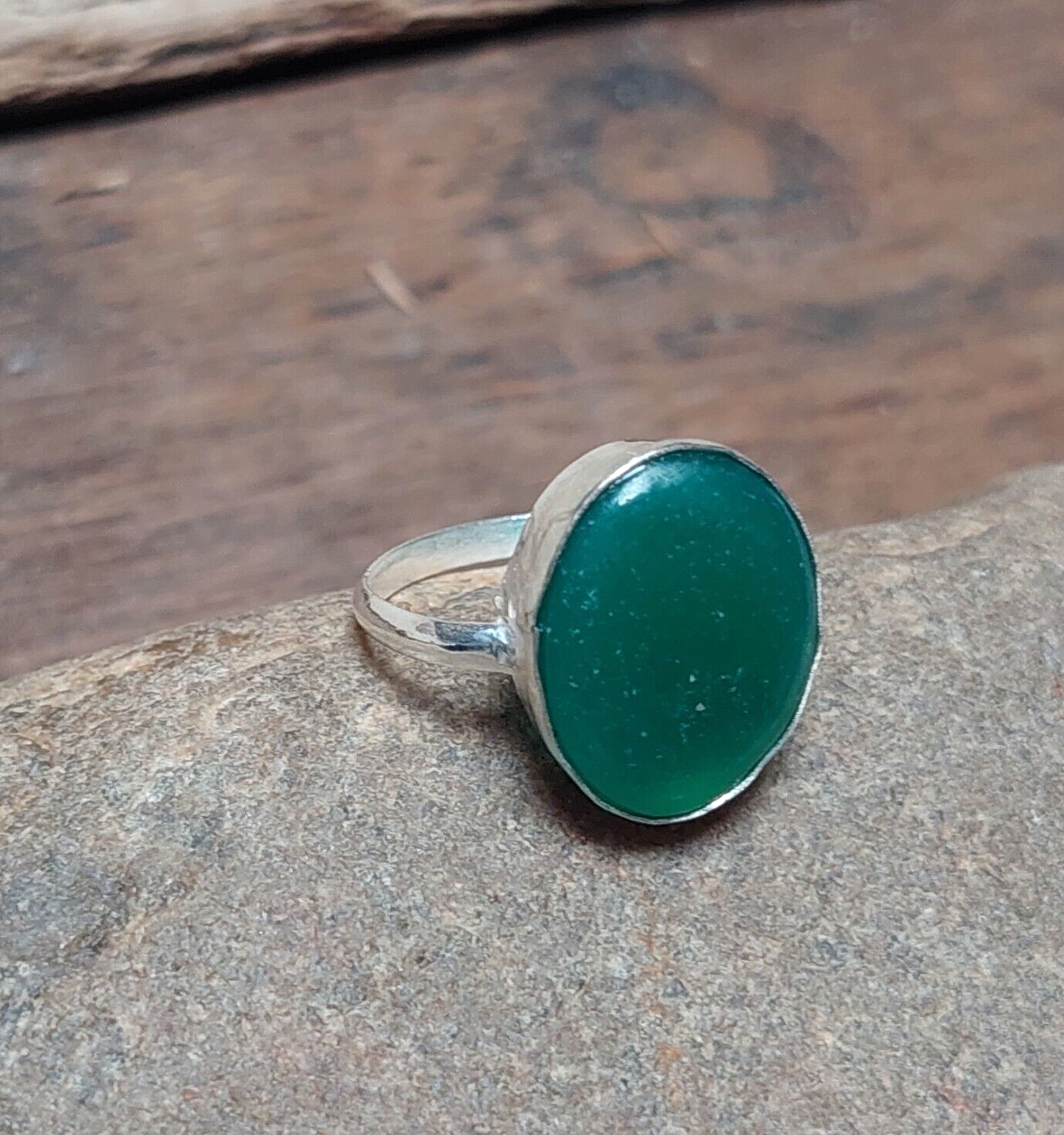 925 Sterling Silver Oval Green Onyx Ring Statement Ring,Women Simple green ring