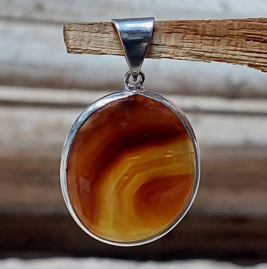Round Banded Agate Handmade Sterling Silver Pendant Necklace Unique Gift for Her