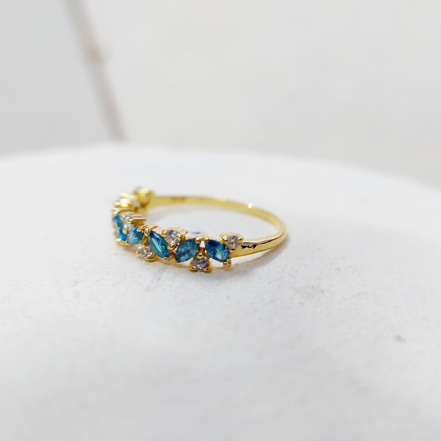 Marquise Blue Topaz Engagement Ring 925 Silver Handmade Band Wedding Band Us5~15