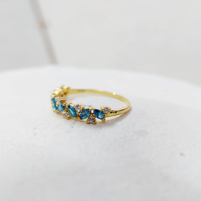 Marquise Blue Topaz Engagement Ring 925 Silver Handmade Band Wedding Band Us5~15