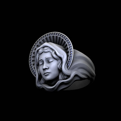 925 Sterling Silver Saint Mary Ring US5 ~15 Illuminated Mother Mary Signet Ring