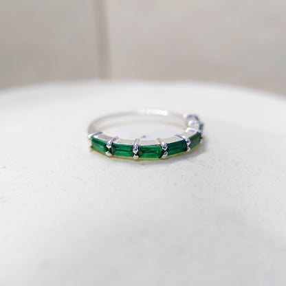925 Silver Emerald Wedding Band Baguette Cut Green Emerald Eternity Ring Us5~ 15