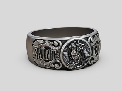 925 Silver St George Warrior Dragon Signet Ring Religious Men Women Ring US5-15