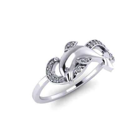 Dolphin Moissanite Engagement Ring Vintage Silver Dolphin Ring Wedding US5~15