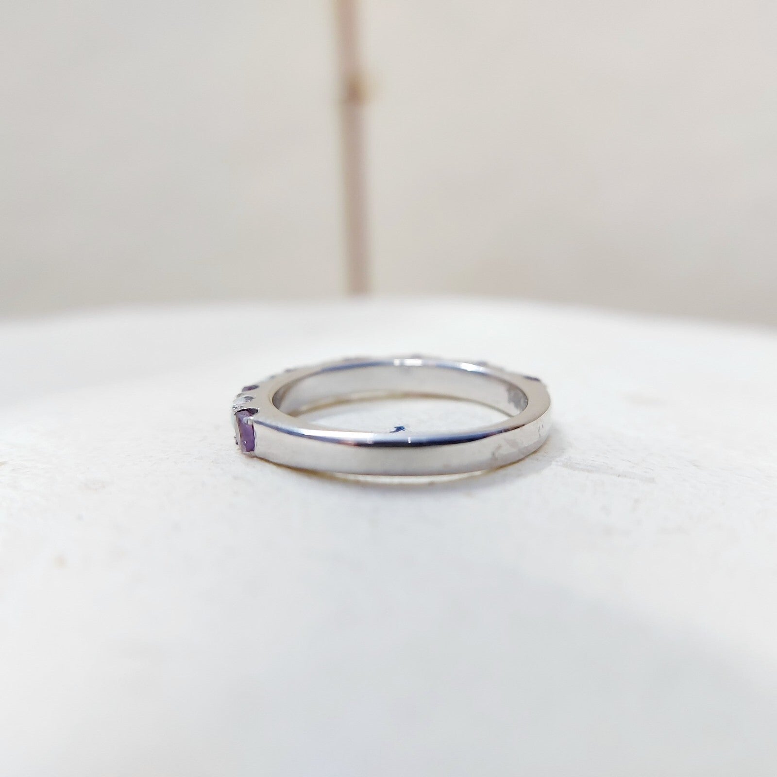 Fire Opal Amethyst Ring Genuine Silver Half Eternity Band Handmade Women US5~15