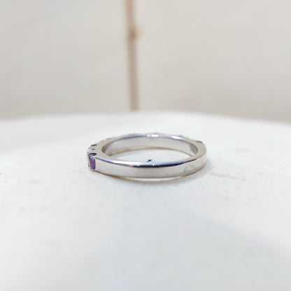 Fire Opal Amethyst Ring Genuine Silver Half Eternity Band Handmade Women US5~15
