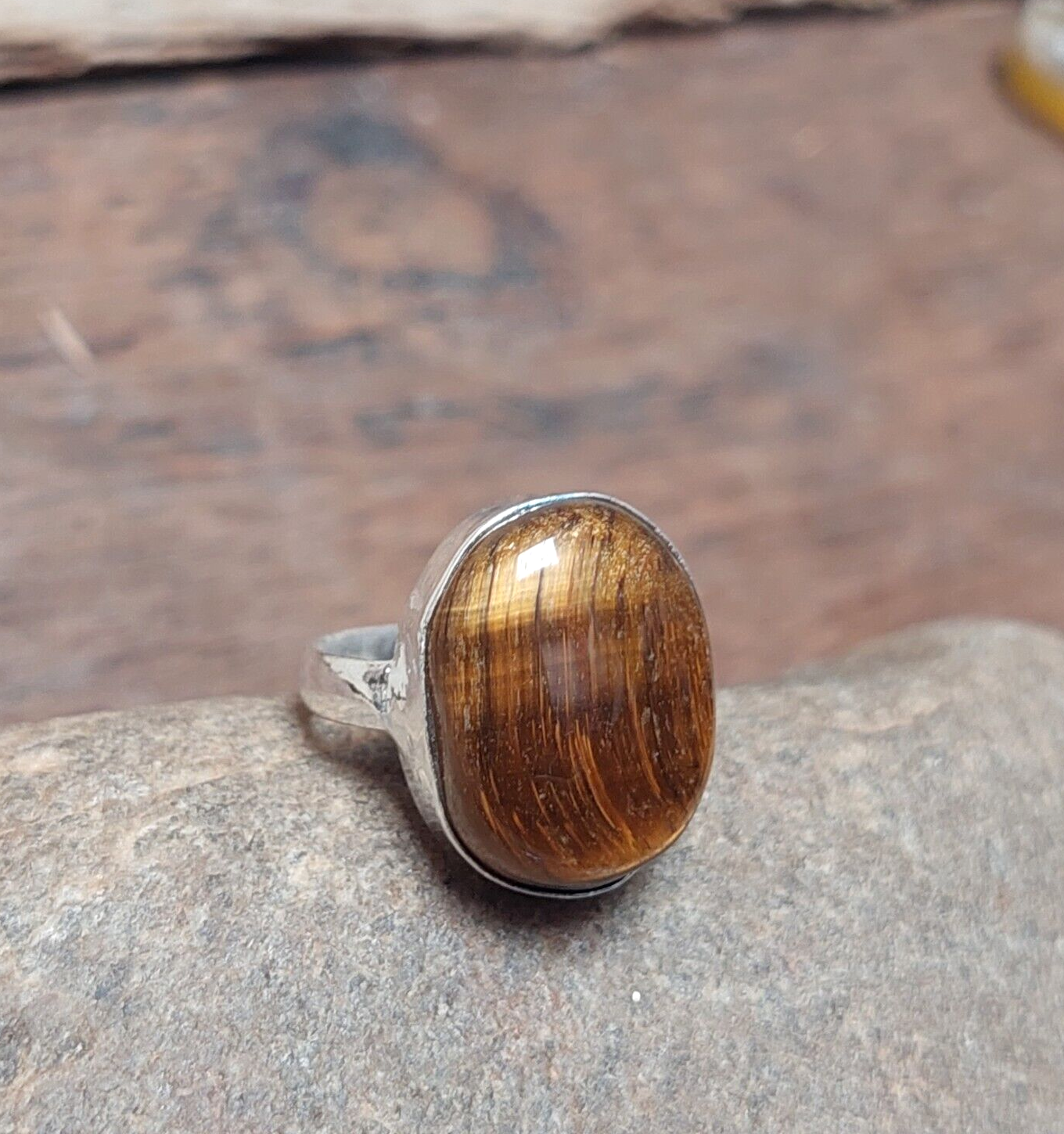 925 Sterling Silver Ring-Amazing Tiger Eye Oval Handmade Ring Anniversary Gift