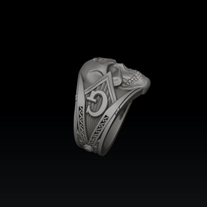 MENDEL Goth 925 Sterling Silver Masonic Skull Ring US5-15 Handmade Punk Biker