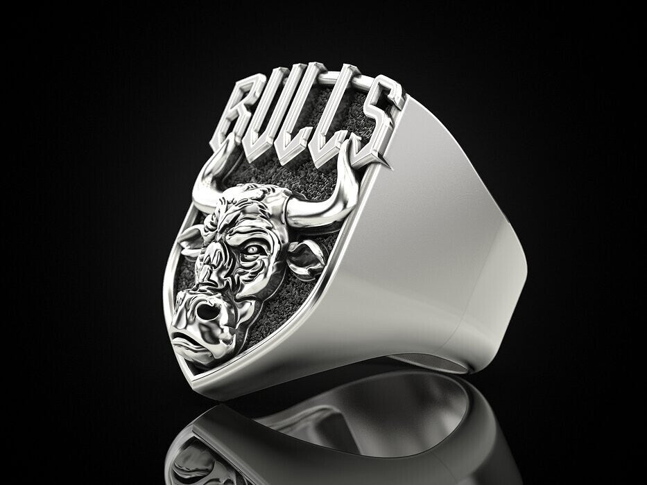 925 Sterling Silver Men's Bull Head Punk Vintage Biker Silver Bull Ring US7-15