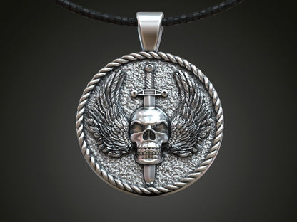 Gothic Mens Biker Skull Wings Pendant MENDEL Skull Wings Necklace Silver Jewelry
