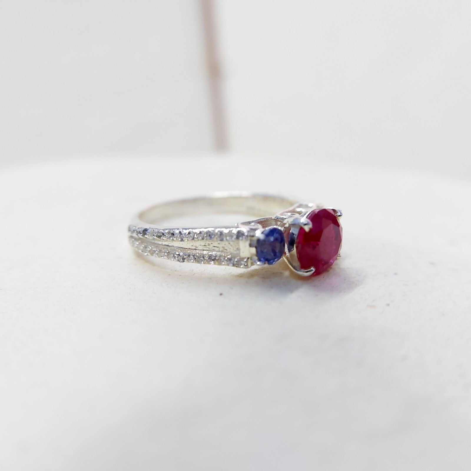 Sapphire and Ruby Wedding Ring Engagement Band 925 Sterling Silver Ring Us5~ 15