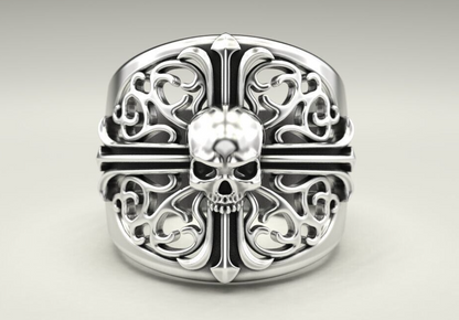 Punk Gothic Skull Cross Biker Ring 925 Silver Pirate Rider Jewelry Gift US5~15