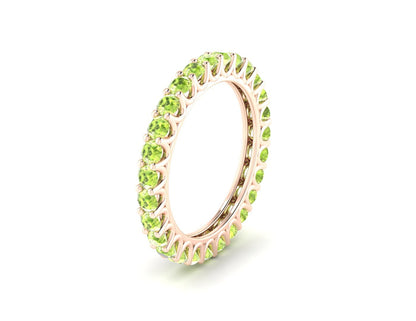 Natural Round Green Peridot Band Eternity Stacking Promise Fine Silver Band