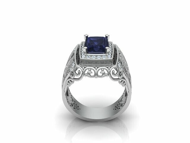 925 Silver Archangel Saint Michael Cross Sapphire Biker Ring Men US5-15 Gift