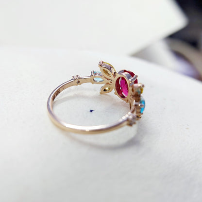 Oval Ruby Multi Gemstone Wedding Ring 925 Silver Women Engagement Band US5-15
