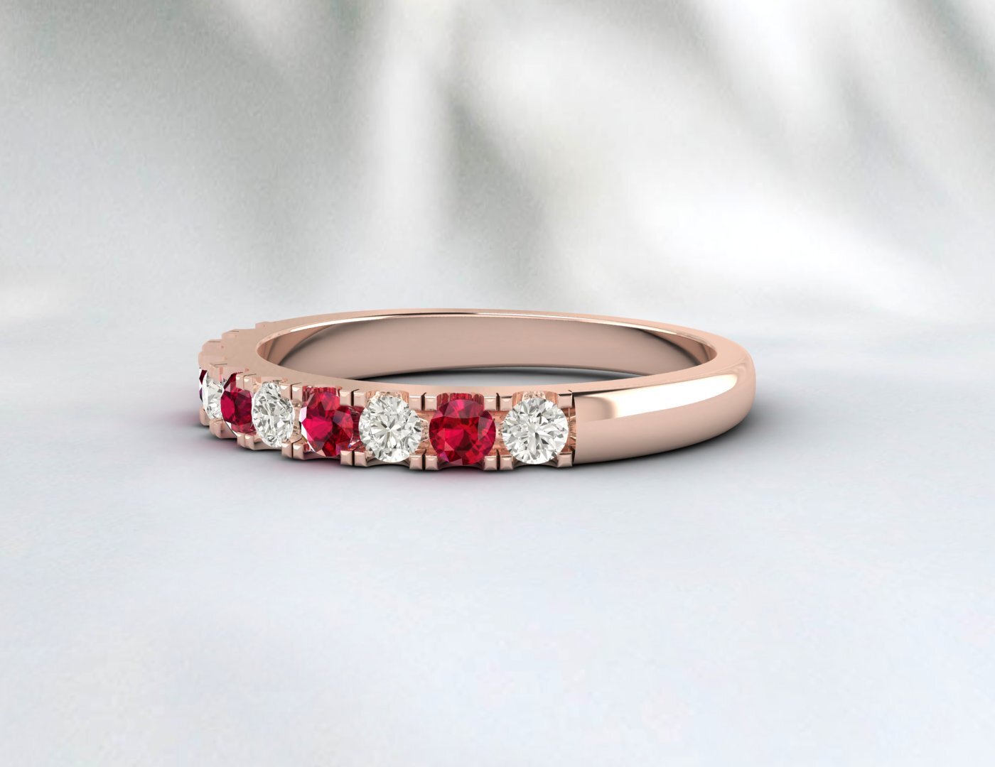 Red Ruby Half Eternity Band With Cz Diamond 925 Sterling Silver Lab Created Band