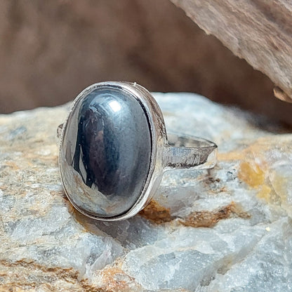 Oval Hematite 925 Sterling Silver Ring,Bezel Rings,Mirror,Chrome Color Stone