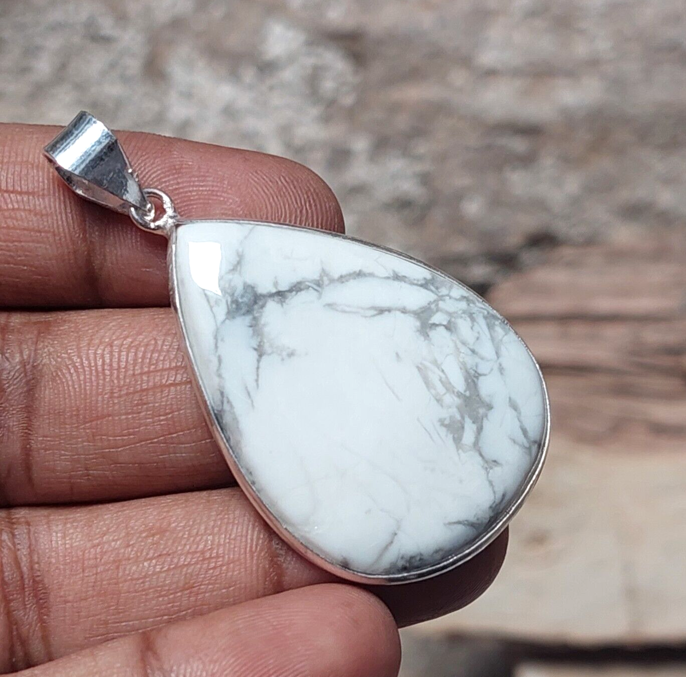Teardrop Howlite Gemstone Sterling Silver Pendant,Designer Pendant Gift For Men