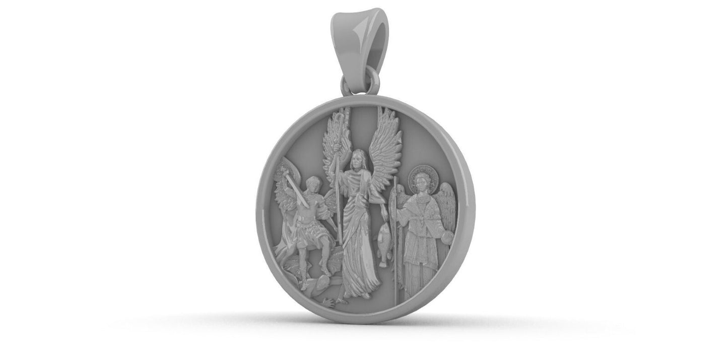 925 Sterling Silver San Miguel Archangel Medal Pendant Women Men Necklace