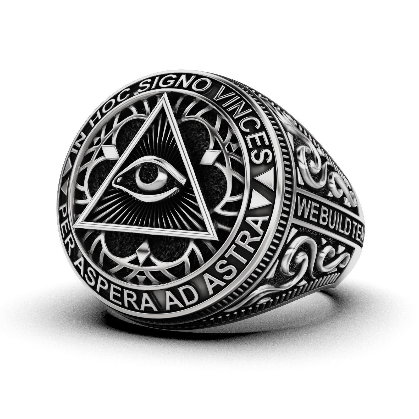 Masonic Freemason Third Eye 925 Sterling Silver Men's Biker Ring US7-15 Gift Men