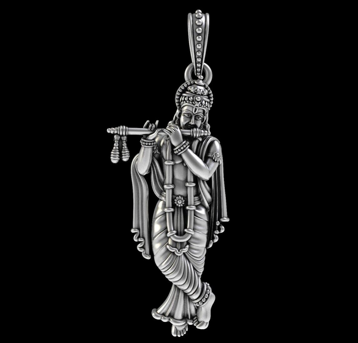 925 Sterling Silver Krishna Pendant Hindu God Flute Charm Vintage Jewelry US5-15