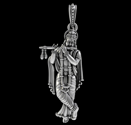 925 Sterling Silver Krishna Pendant Hindu God Flute Charm Vintage Jewelry US5-15