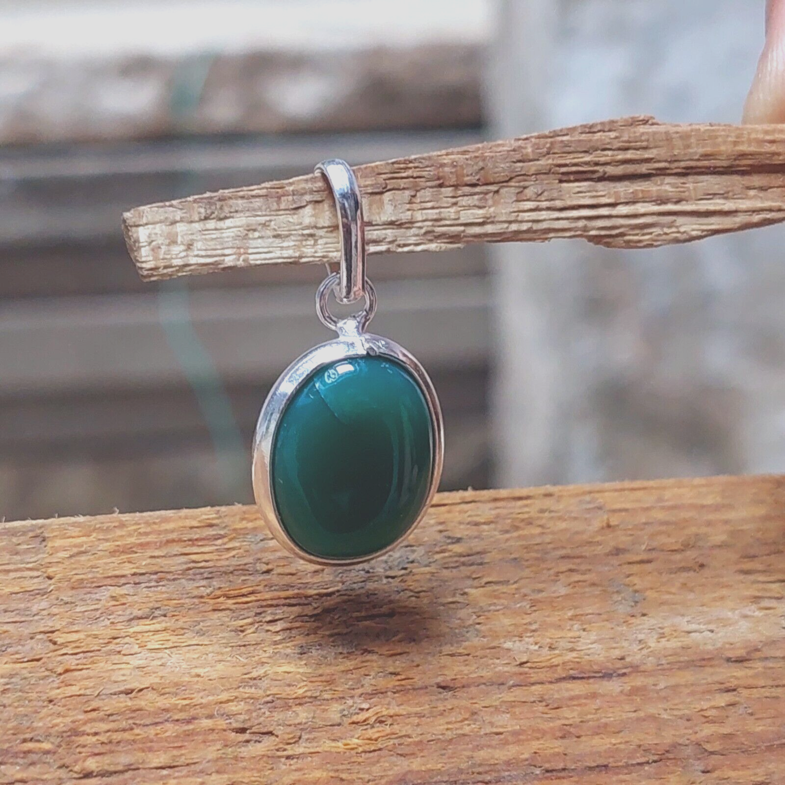 Solid 925 Sterling Silver Ovel Green Onyx Pendant,Women Pedant Gift For Her