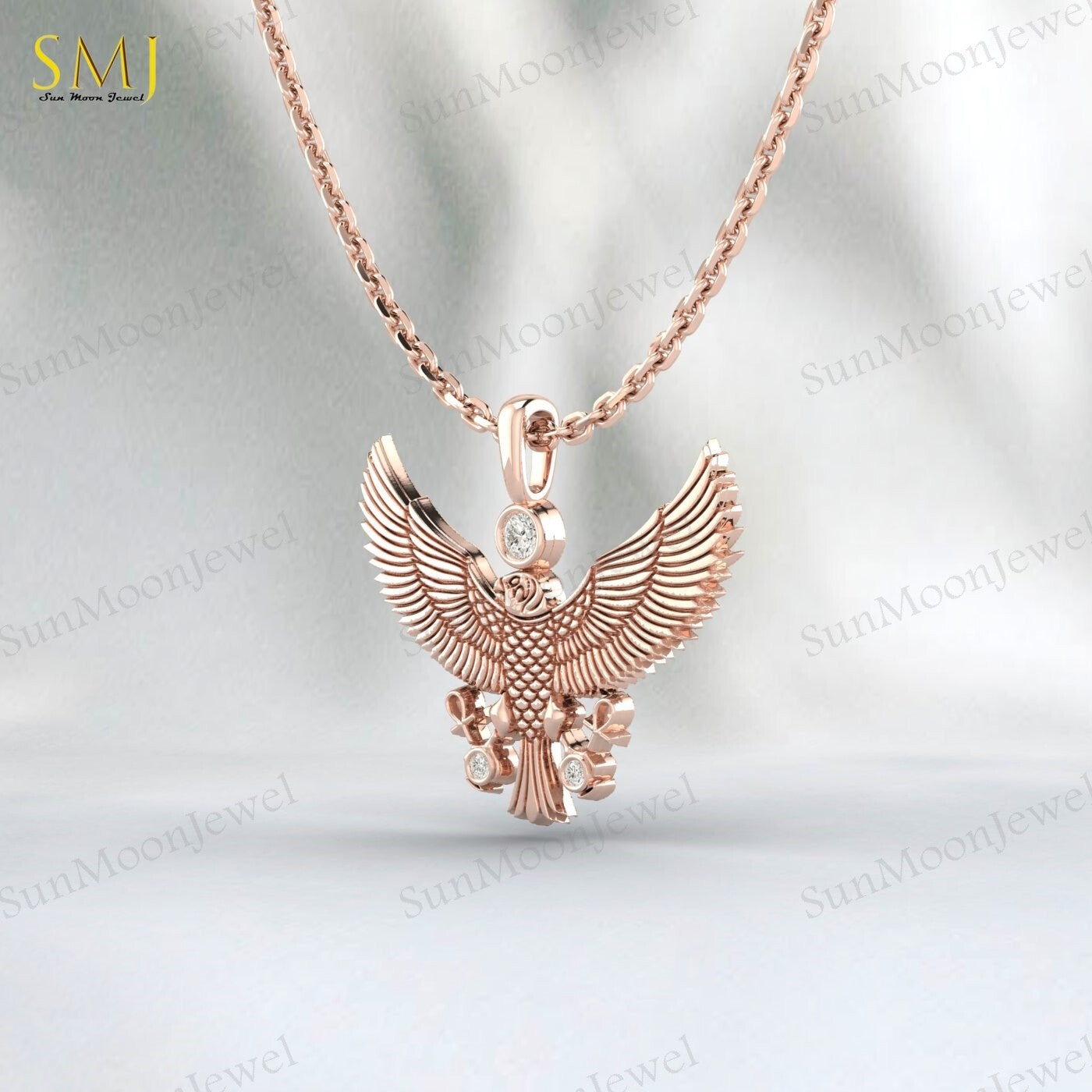 American Eagle Pendant 925 Silver CZ Eagle Necklace Men Biker Chain Gift US5~15
