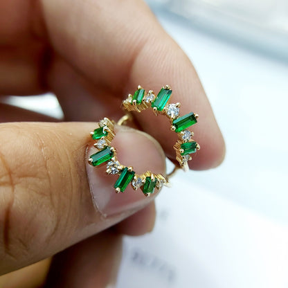 Emerald Baguette Ring Gemstone Set 925 Silver Ring Handmade Wedding Band US5~15