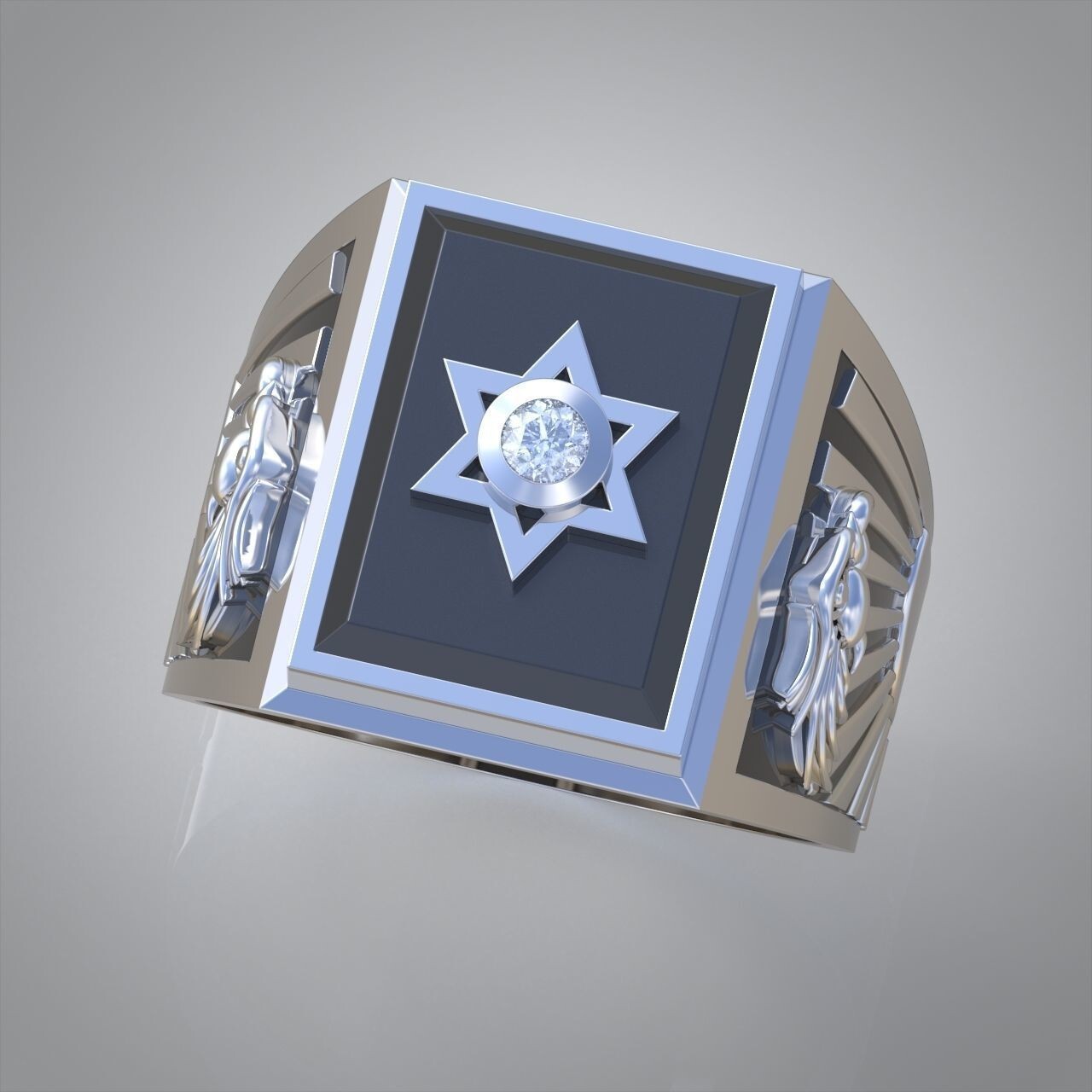 White Diamond Solitaire Ring 925 Silver Mason Eagle Crest Men Women Ring US7-15