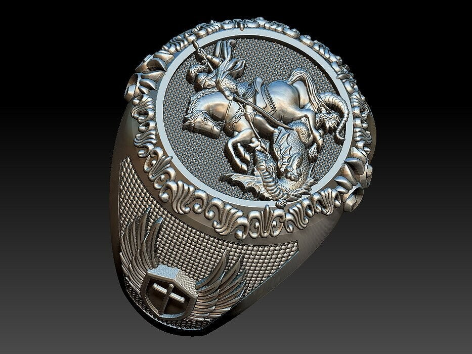 925 Sterling Silver Saint George Ring US5 ~15 Men's Signet Dragon Biker Ring Men