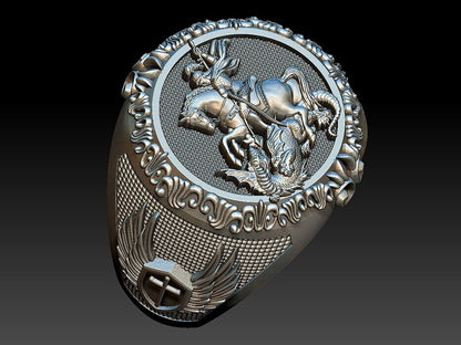 925 Sterling Silver Saint George Ring US5 ~15 Men's Signet Dragon Biker Ring Men