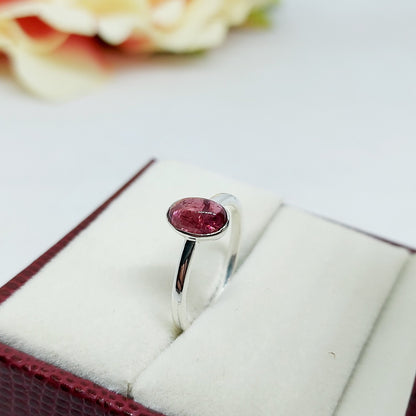 Pink Tourmaline Ring Oval Cut Handmade 925 Silver Gift Ring US5~15 Elegant Look