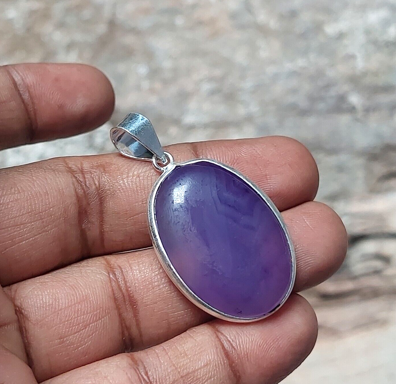 Natural Oval Purple Agate Pendant 925 Sterling Silver Necklace Gift For Girlfrie