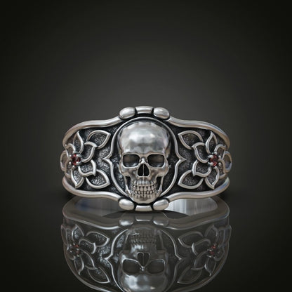 925 Sterling Silver Skull Flower Ring Handmade Biker Gothic Jewelry Ring US5 ~15