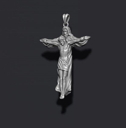 Silver Jesus With Holy Cross Pendant Jesus Necklace Wedding Gift For Men Women